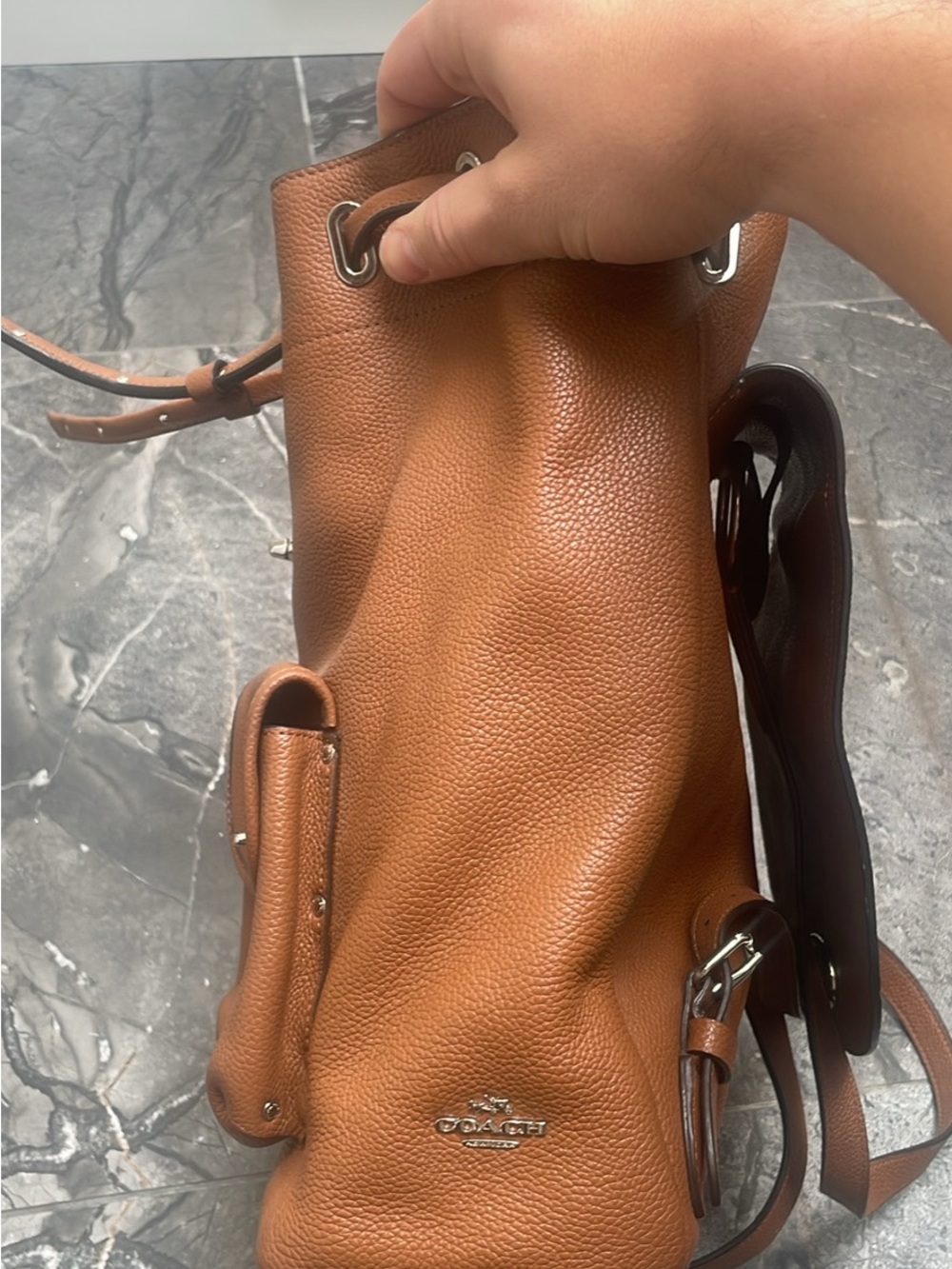 Coach Pebbled Leather Drawstring Backpack in Cognac - Picture 4 of 6